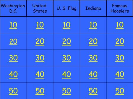 20 30 40 50 10 20 30 40 50 10 20 30 40 50 10 20 30 40 50 10 20 30 40 50 10 Washington D.C. United States U. S. FlagIndiana Famous Hoosiers.