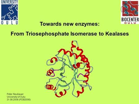 Towards new enzymes: From Triosephosphate Isomerase to Kealases Peter Neubauer University of Oulu 31.08.2006 (PDB2006)