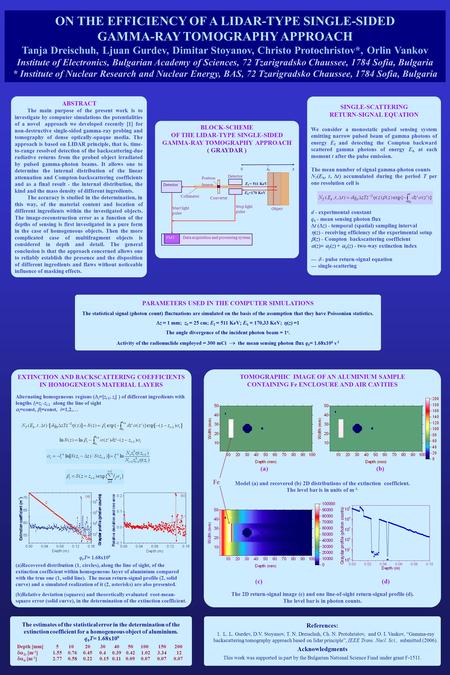 ON THE EFFICIENCY OF A LIDAR-TYPE SINGLE-SIDED GAMMA-RAY TOMOGRAPHY APPROACH Tanja Dreischuh, Ljuan Gurdev, Dimitar Stoyanov, Christo Protochristov*, Orlin.