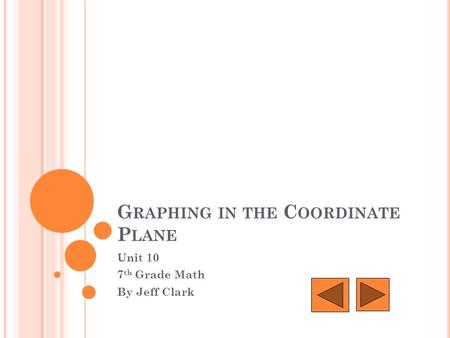 G RAPHING IN THE C OORDINATE P LANE Unit 10 7 th Grade Math By Jeff Clark.