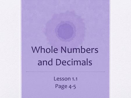 Whole Numbers and Decimals