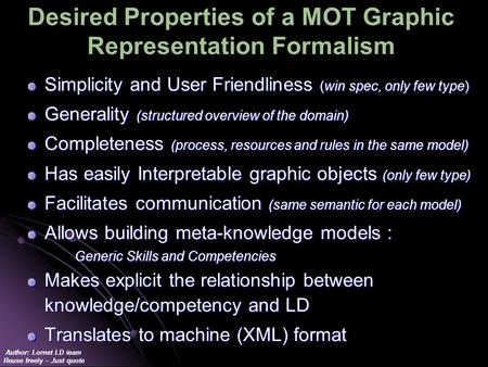 Author: Lornet LD team Reuse freely – Just quote Desired Properties of a MOT Graphic Representation Formalism Simplicity and User Friendliness (win spec,