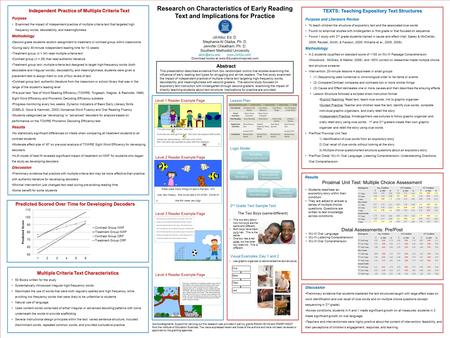 Purpose and Literature Review To teach children the structure of expository text and the associated clue words Found no empirical studies with kindergarten.