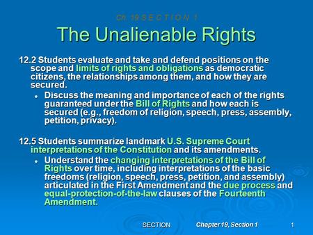 Ch. 19 S E C T I O N 1 The Unalienable Rights