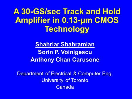 A 30-GS/sec Track and Hold Amplifier in 0.13-µm CMOS Technology