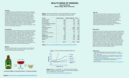 HEALTH RISKS OF DRINKING Devaunshi Doshi Beloit College, Beloit, Wisconsin Abstract I investigated how heavy drinking affects the human body. I hypothesized.