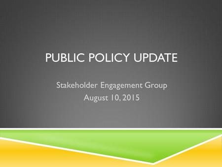 PUBLIC POLICY UPDATE Stakeholder Engagement Group August 10, 2015.