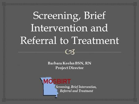 Barbara Keehn BSN, RN Project Director.  Substance Abuse Mental Health Services Administration Applicant: Office of the Governor Lead Agency: Department.