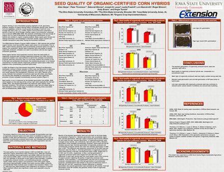 SEED QUALITY OF ORGANIC-CERTIFIED CORN HYBRIDS Allen Geyer 1, Peter Thomison 1 *, Deborah Stinner 2, Joseph G. Lauer 4, Leslie Freehill 3, Lori Abendroth.