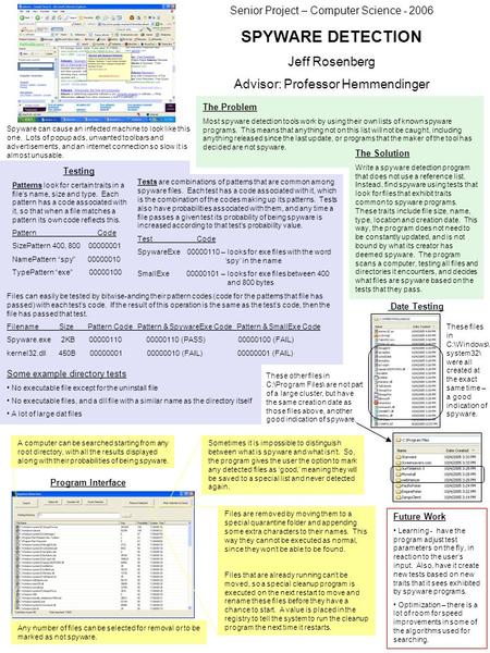 The Solution Write a spyware detection program that does not use a reference list. Instead, find spyware using tests that look for files that exhibit traits.