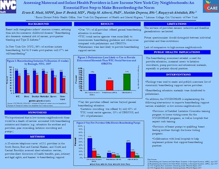 Assessing Maternal and Infant Health Providers in Low Income New York City Neighborhoods: An Essential First Step to Make Breastfeeding the Norm Erum K.