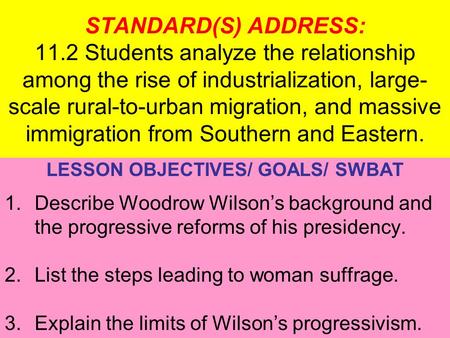 LESSON OBJECTIVES/ GOALS/ SWBAT