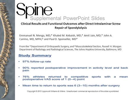 Copyright © 2013 Lippincott Williams & Wilkins. Unauthorized commercial reproduction of this slide is prohibited Supplemental PowerPoint Slides Clinical.