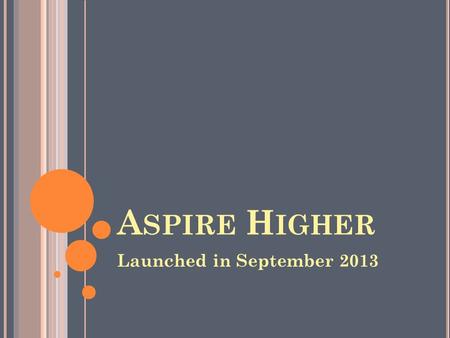 A SPIRE H IGHER Launched in September 2013. O VERVIEW Aspire Higher – what is it? Unique to Oaks Park Years 10-13 and now Y7 A personal plan for each.