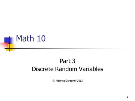 Discrete Random Variables