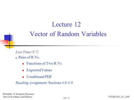 Lecture 12 Vector of Random Variables