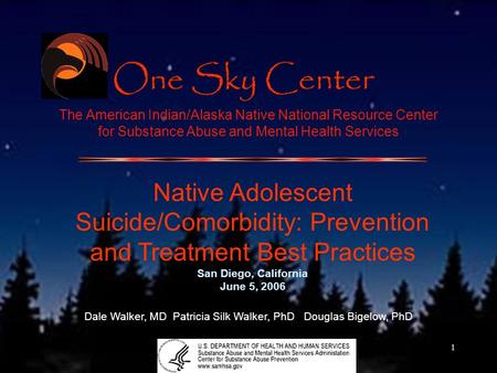 1 The American Indian/Alaska Native National Resource Center for Substance Abuse and Mental Health Services Native Adolescent Suicide/Comorbidity: Prevention.