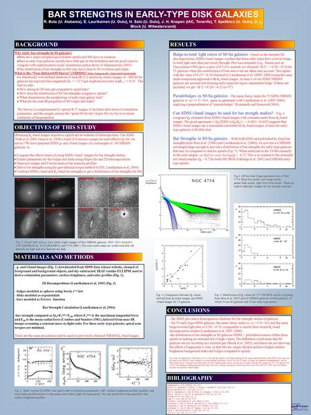 Printed by www.postersession.com BAR STRENGTHS IN EARLY-TYPE DISK GALAXIES R. Buta (U. Alabama), E. Laurikainen (U. Oulu), H. Salo (U. Oulu), J. H. Knapen.