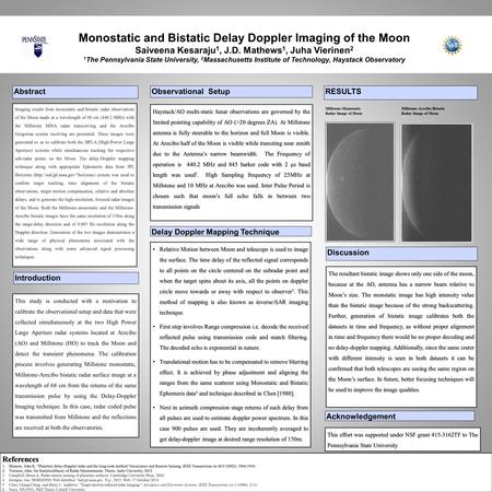 Imaging results from monostatic and bistatic radar observations of the Moon made at a wavelength of 68 cm (440.2 MHz) with the Millstone MISA radar transceiving.