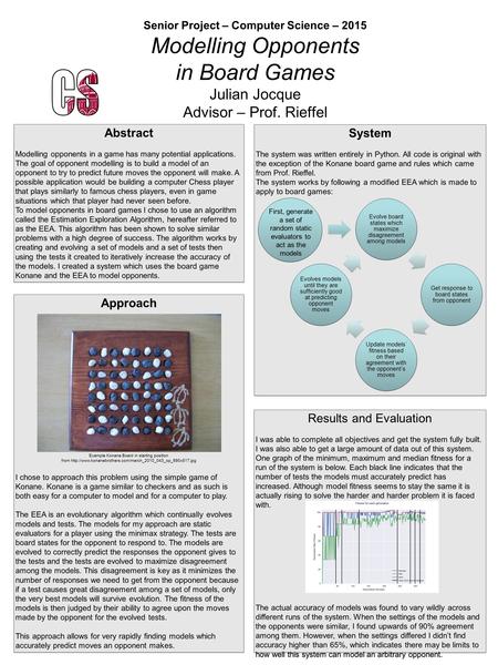 Senior Project – Computer Science – 2015 Modelling Opponents in Board Games Julian Jocque Advisor – Prof. Rieffel Abstract Modelling opponents in a game.