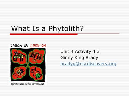 What Is a Phytolith? Unit 4 Activity 4.3 Ginny King Brady