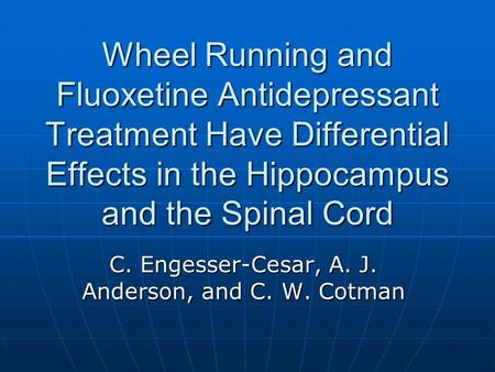 Wheel Running and Fluoxetine Antidepressant Treatment Have Differential Effects in the Hippocampus and the Spinal Cord C. Engesser-Cesar, A. J. Anderson,