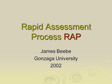 Rapid Assessment Process RAP James Beebe Gonzaga University 2002.