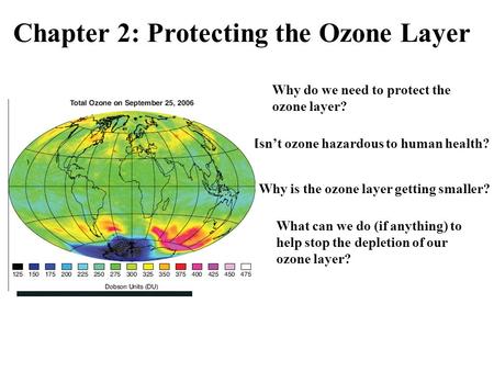 Chapter 2: Protecting the Ozone Layer Isn’t ozone hazardous to human health? What can we do (if anything) to help stop the depletion of our ozone layer?