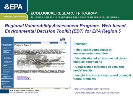 Www.epa.gov/ord/erp ECOLOGICAL RESEARCH PROGRAM B U I L D I N G A S C I E N T I F I C F O U N D A T I O N F O R S O U N D E N V I R O N M E N T A L D E.