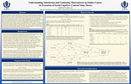 Understanding Satisfaction and Continuing Motivation in an Online Course: An Extension of Social Cognitive, Control-Value Theory Anthony R. Artino, Jr.