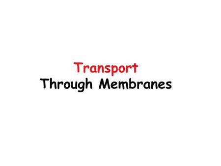 Transport Through Membranes. Necessity for Transport Plasma Membranes Intracellular Membranes (Organelles)