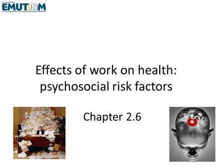 Effects of work on health: psychosocial risk factors Chapter 2.6.