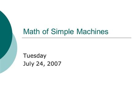 Math of Simple Machines