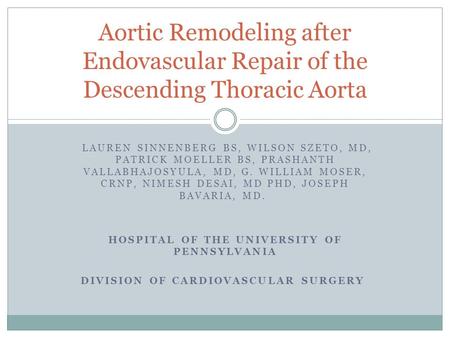 LAUREN SINNENBERG BS, WILSON SZETO, MD, PATRICK MOELLER BS, PRASHANTH VALLABHAJOSYULA, MD, G. WILLIAM MOSER, CRNP, NIMESH DESAI, MD PHD, JOSEPH BAVARIA,