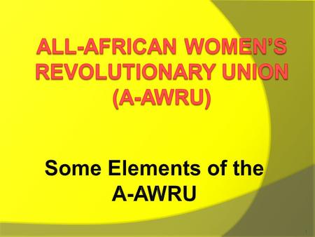 1. Agenda  Brief Description of the AAWRU  Political Parties and African Women  What is the Social Revolution?  Power Begins with Conception 2.