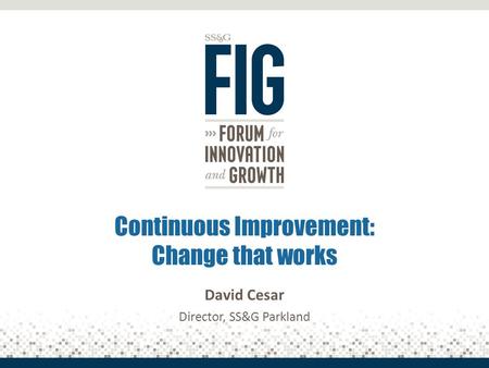 Continuous Improvement: Change that works David Cesar Director, SS&G Parkland.