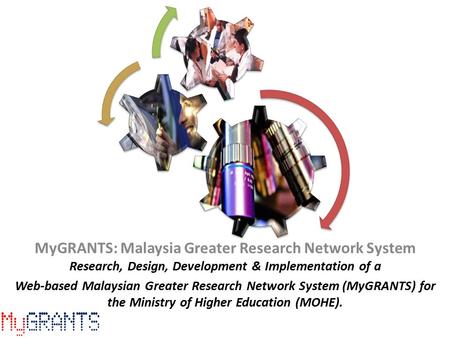 MyGRANTS: Malaysia Greater Research Network System Research, Design, Development & Implementation of a Web-based Malaysian Greater Research Network System.