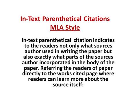 In-Text Parenthetical Citations MLA Style