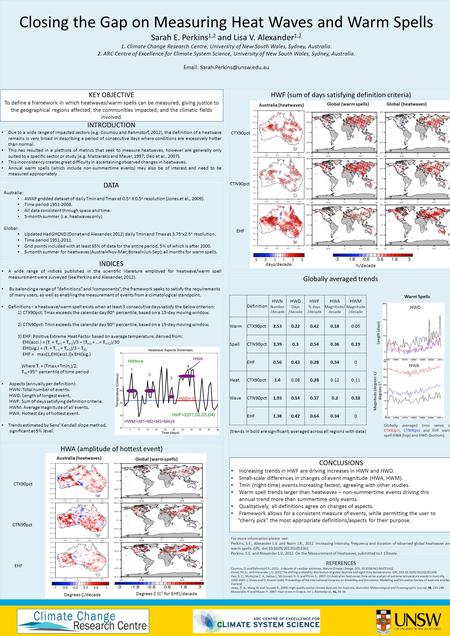 HWF (sum of days satisfying definition criteria) Globally averaged trends (trends in bold are significant, averaged across all regions with data) HWA (amplitude.