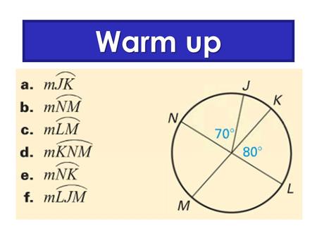 Warm up. P A B Case I: Central Angle: Vertex is AT the center 