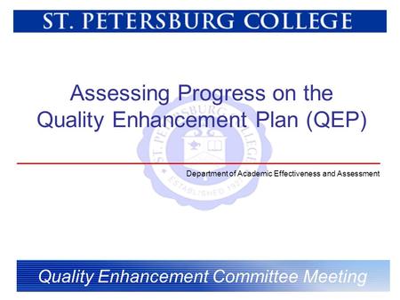 Assessing Progress on the Quality Enhancement Plan (QEP) Quality Enhancement Committee Meeting Department of Academic Effectiveness and Assessment.