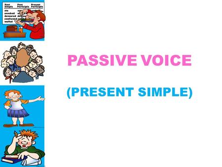 PASSIVE VOICE (PRESENT SIMPLE). the model the photographer photographs The photographer photographs the model.