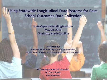 Using Statewide Longitudinal Data Systems for Post- School Outcomes Data Collection State Capacity Building Institute May 20, 2010 Charlotte, North Carolina.