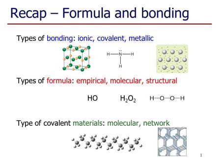 Recap – Formula and bonding