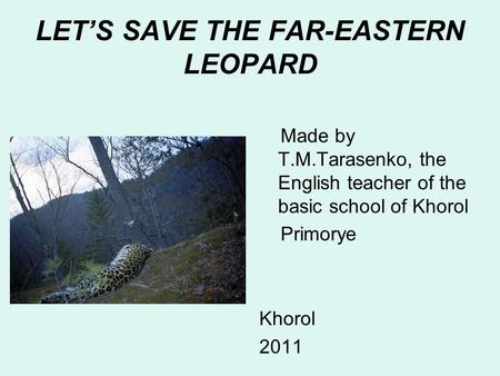 LET’S SAVE THE FAR-EASTERN LEOPARD Made by T.M.Tarasenko, the English teacher of the basic school of Khorol Primorye Khorol 2011.