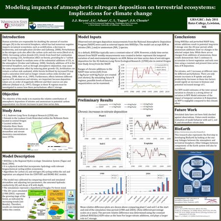 Modeling impacts of atmospheric nitrogen deposition on terrestrial ecosystems: Implications for climate change J.J. Reyes 1, J.C. Adam 1, C. L. Tague 2,