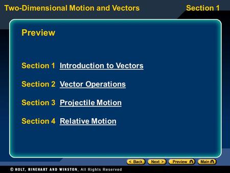 Preview Section 1 Introduction to Vectors Section 2 Vector Operations