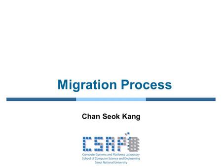 Migration Process Chan Seok Kang. 2Computer Systems and Platforms Lab Reference code Based on Version_MPB/Ver1 j-halt.S driver/net/rckmb.c prepMig.c writeIRQ.c.