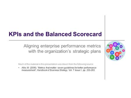 KPIs and the Balanced Scorecard