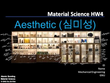 © GNU Su-Jin Kim Atomic Bonding Material Science Material Science HW4 Aesthetic ( 심미성 ) ID Name Mechanical Engineering GNU.